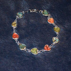 Bracelet Metal Heart Shapes Chained Abalone Sea Shells Multi-Colors Enamel Clasp